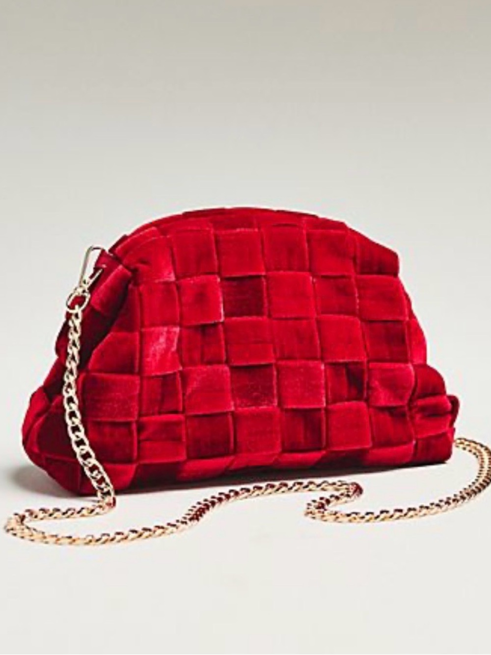 Anthropologie Red Velvet Woven Crossbody with Gold Chain Strap